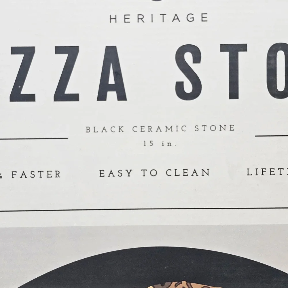 Heritage Pizza Stone 15 in Black In Sealed Box Ceramic Baking Stone with Cutter